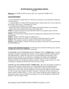 60 AMW Quarterly Award Guidance (Interim) Sep 2012 Reference: 60 AMWI[removed]pending publication); supersedes TAFBI[removed]General Information: - Group Commanders and the Director of Staff send a maximum of one nomina