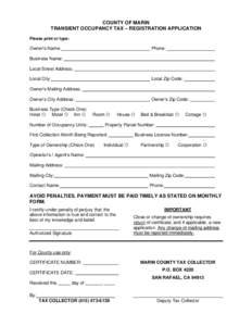 Transient Occupancy Tax Registration Form