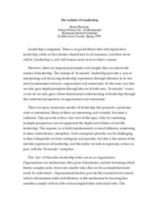 The Artistry of Leadership Bruce Beairsto School District No. 38 (Richmond) Richmond, British Columbia In Education Canada, Spring 1999
