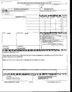 AIR FORCE DISCHARGE REVIEW BOARD HEARING RECORD NITIAL) BEARING DATE  CASE NUMBER