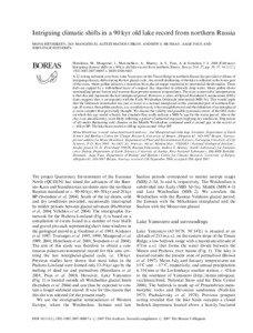 Intriguing climatic shifts in a 90 kyr old lake record from northern Russia MONA HENRIKSEN, JAN MANGERUD, ALEXEI MATIOUCHKOV, ANDREW S. MURRAY, AAGE PAUS AND JOHN INGE SVENDSEN