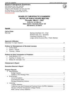 Board of Chiropractic Examiners - Notice of Public Meeting