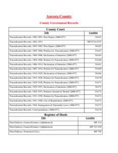 Aurora County County Government Records County Court Title  Location