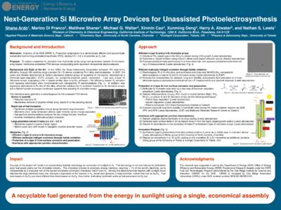 Next-Generation Si Microwire Array Devices for Unassisted Photoelectrosynthesis Shane 1 Ardo ,