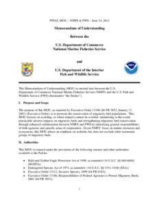 U.S. Department of Commerce, National Marine Fisheries Service  and U.S. Department of the Interior, Fish and Wildlife Service, Final Memorandum of Understanding (MOS)