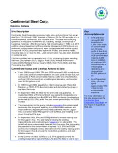 Continental Steel Corp. Superfund Site Factsheet