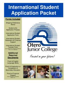 International Student Application Packet Forms Included Shipping Preference Notice Guide to the