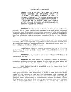 RESOLUTION NUMBER 3092 A RESOLUTION OF THE CITY COUNCIL OF THE CITY OF PERRIS, COUNTY OF RIVERSIDE,