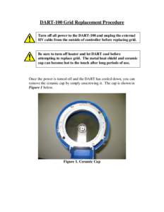 DART-100 Grid Replacement Procedure Turn off all power to the DART-100 and unplug the external HV cable from the outside of controller before replacing grid. Be sure to turn off heater and let DART cool before attempting