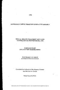 1994  AUSTRALIAN CAPITAL TERRITORY LEGISLATIVE ASSEMBLY MENTAL HEALTH (TREATMENT AND CARE) (CONSEQUENTIAL PROVISIONS) BILL 1994