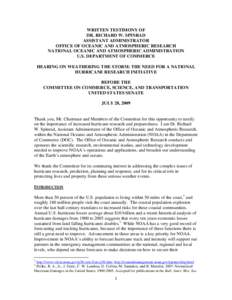 Microsoft Word - Final NOAA _Spinrad_ Hurricane Testimony - July 28, 2009.doc