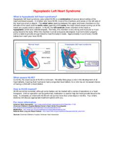 Hypoplastic Left Heart Syndrome What is hypoplastic left heart syndrome? Hypoplastic left heart syndrome (also called HLHS) is a combination of several abnormalities of the heart and blood vessels. In children who have H