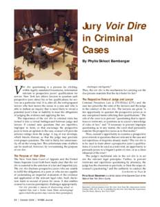 Jury Voir Dire in Criminal Cases By Phylis Skloot Bamberger  V