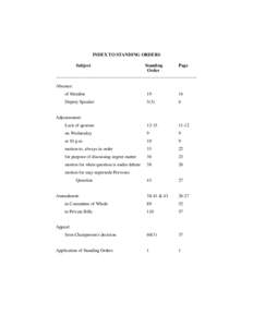 INDEX TO STANDING ORDERS Subject Standing Page Order