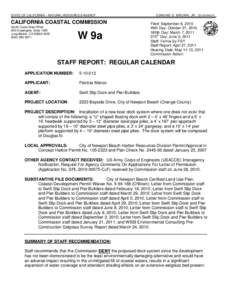 California Coastal Commission Staff Report and Recommendation on Coastal Development Permit Application No[removed]Manzo, Newport Beach)