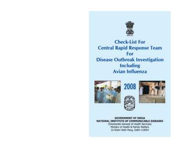 Check-List for Central Rapid Response Team for Disease Outbreak Investigation Including Avian Influenza
