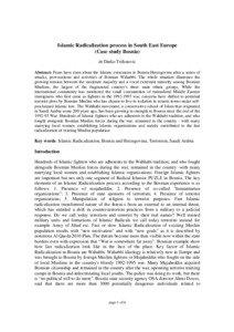 Islamic Radicalization process in South East Europe (Case study Bosnia) dr Darko Trifunovic