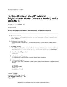 Australian Capital Territory  Heritage (Decision about Provisional