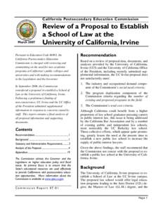 California Postsecondary Education Commission -- Review of a Proposal to Establish a a School of Law at the University of California, Irvine, Report 07-01