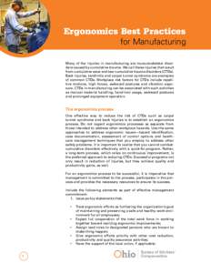 Ergonomics Best Practices 	 for Manufacturing Many of the injuries in manufacturing are musculoskeletal disorders caused by cumulative trauma. We call these injuries that result from cumulative wear and tear cumulative t