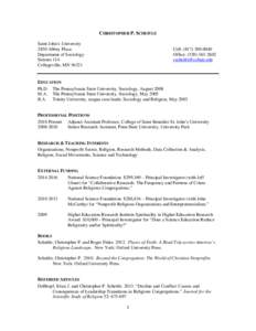 CHRISTOPHER P. SCHEITLE Saint John’s University 2850 Abbey Plaza Department of Sociology Simons 114 Collegeville, MN 56321