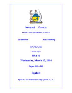 Nunavut  Canada LEGISLATIVE ASSEMBLY OF NUNAVUT