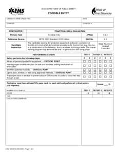 OHIO DEPARTMENT OF PUBLIC SAFETY  FORCIBLE ENTRY CANDIDATE NAME (Please Print)  DATE