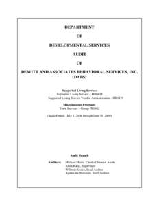 DeWitt & Associates, Inc. Evaluation