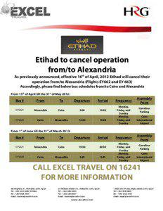 Etihad to cancel operation from/to Alexandria