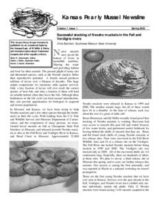 Kansas Pearly Mussel Newsline Volume 7, Issue 1 The Kansas Pearly Mussel Newsline is published on an occasional basis by the Kansas Dept. of Wildlife & Parks,