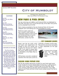 Summer 2009 Newsletter  CALENDAR City of Humboldt 701 Bridge Street