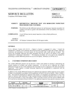 TELEDYNE CONTINENTAL ® AIRCRAFT ENGINE  SERVICE BULLETIN CATEGORY 3