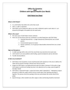 Office for Genetics   and   Children with Special Health Care Needs      Cleft Palate Fact Sheet 