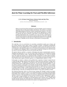 Just-In-Time Learning for Fast and Flexible Inference  S. M. Ali Eslami, Daniel Tarlow, Pushmeet Kohli and John Winn Microsoft Research {alie,dtarlow,pkohli,jwinn}@microsoft.com