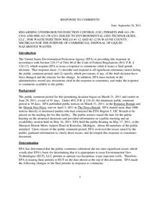 EPA Response to Comments on the Draft Environmental Geo-technologies UIC Permit - Sept. 26, 2011