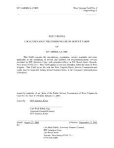 IDT AMERICA, CORP.  West Virginia Tariff No. 2 Original Page 1 ________________________________________________________________________