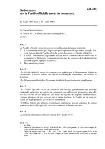 Ordonnance sur la Feuille officielle suisse du commerce[removed]du 7 juin[removed]Etat le 11 août 1998)