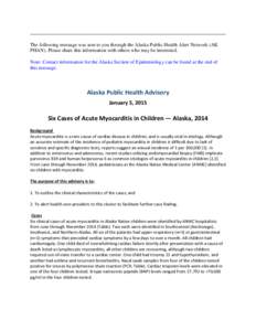 AK PHAN: Six Cases of Acute Myocarditis in Children — Alaska, 2014