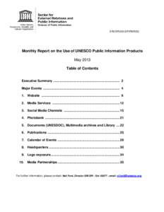 Monthly report on the use of UNESCO public information products, May 2013; 2013