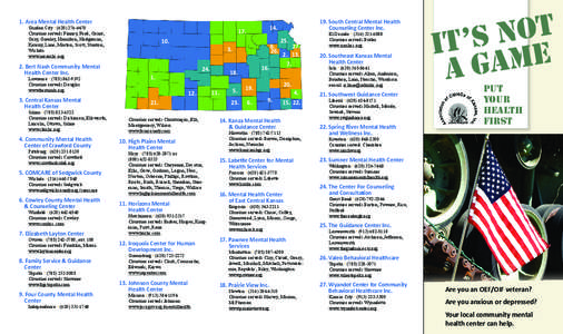 1. Area Mental Health Center Garden City • ([removed]Counties served: Finney, Ford, Grant, Gray, Greeley, Hamilton, Hodgeman, Kearny, Lane, Morton, Scott, Stanton, Wichita