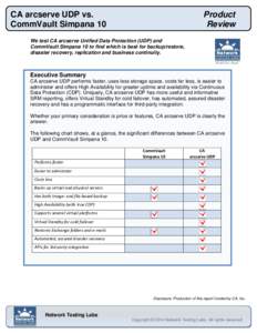 CA arcserve UDP vs. CommVault Simpana 10 Product Review