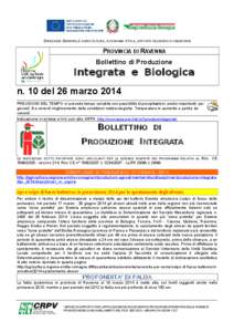 DIREZIONE GENERALE AGRICOLTURA, ECONOMIA ITTICA, ATTIVITÀ FAUNISTICO-VENATORIE  PROVINCIA DI RAVENNA Bollettino di Produzione