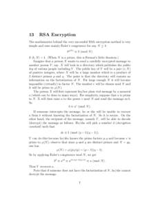 RSA / Prime number / Applied mathematics / Schmidt–Samoa cryptosystem / Benaloh cryptosystem / Public-key cryptography / Electronic commerce / Mathematics