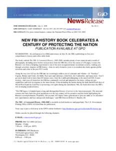 News Release No[removed]New FBI History Book Celebrates a Century of Protecting the Nation