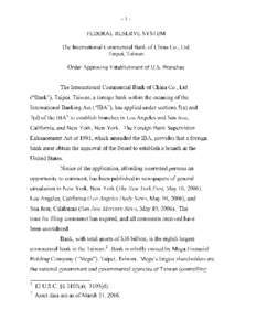 Approval of proposal by The International Commercial Bank of China Co., Ltd.