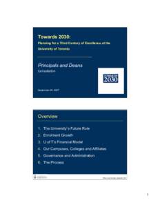 Towards 2030: Planning for a Third Century of Excellence at the University of Toronto Principals and Deans Consultation