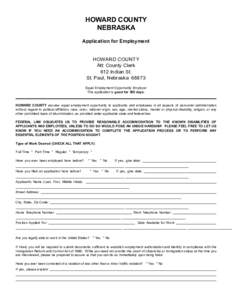 HOWARD COUNTY NEBRASKA Application for Employment HOWARD COUNTY Att: County Clerk