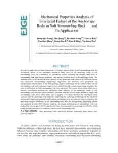 Mechanical Properties Analysis of Interfacial Failure of the Anchorage Body in Soft Surrounding Rock and Its Application Hong-tao Wang1, Bei Jiang1*, De-chao Wang1,2, Yao-xi Ren2, Zuo-hua Jiang2, Gong-jian Li2, Guo-li Di