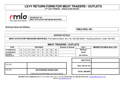 MLEVY RETURN RD FORM FOR MEAT TRADERS / OUTLETS LEVY PERIOD – ESCALATED RATES 3