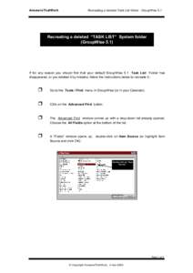 AnswersThatWork  Recreating a deleted Task List folder - GroupWise 5.1 Recreating a deleted “TASK LIST” System folder (GroupWise 5.1)